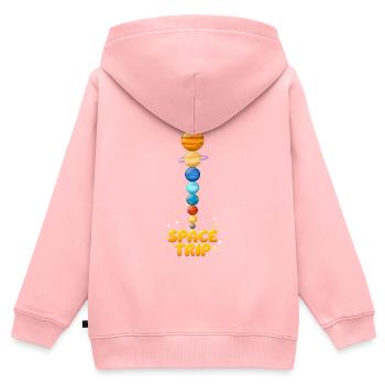 SPACE TRIP - Bunter Planeten Turm - Kinder Premium Organic Zip Hoodie - Rosa - Hinten - AI Model Kid Female (0cm)