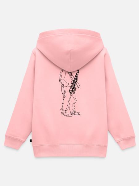 Saxophonspieler Line Art - Kinder Premium Organic Zip Hoodie - Rosa