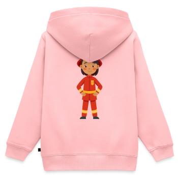 Pompier, Uniforme de pompier, fille enfant - Sweat Premium à capuche zippé enfant bio - rose - Dos - AI Model Kid Female (0cm)