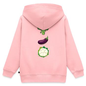Trio de légumes : brocoli, aubergine, chou-fleur - Sweat Premium à capuche zippé enfant bio - rose - Dos - AI Model Kid Female (0cm)