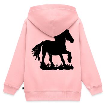 Des Frisons au galop - Sweat Premium à capuche zippé enfant bio - rose - Dos - AI Model Kid Female (0cm)