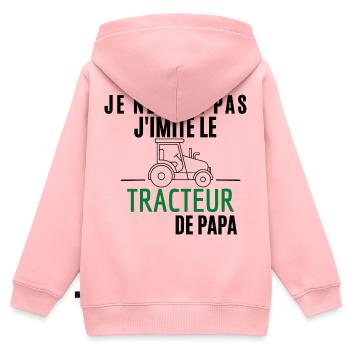 Je ne crie pas J'imite le Tracteur de Papa - Sweat Premium à capuche zippé enfant bio - rose - Dos - AI Model Kid Female (0cm)