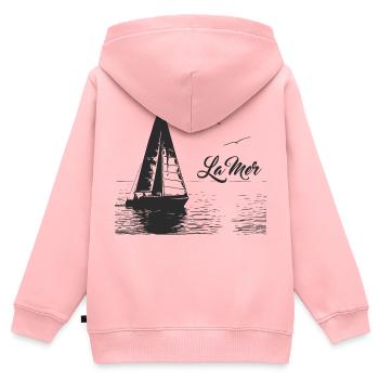 La mer - voilier et 2 mouettes - Sweat Premium à capuche zippé enfant bio - rose - Dos - AI Model Kid Female (0cm)
