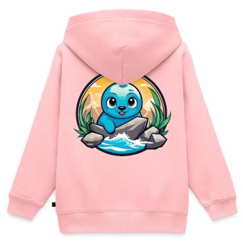 Kleine Robbe an Felsen - Kinder Premium Organic Zip Hoodie - Rosa - Hinten - AI Model Kid Female (0cm)