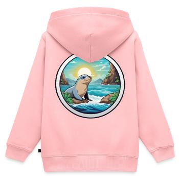 Kleine Robbe an der Küste - Kinder Premium Organic Zip Hoodie - Rosa - Hinten - AI Model Kid Female (0cm)