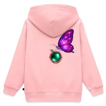 Renaissance d’Émeraude – Papillon Cosmique - Sweat Premium à capuche zippé enfant bio - rose - Dos - AI Model Kid Female (0cm)