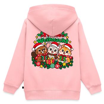 Frohe Weihnachten – Tiertrio - Kinder Premium Organic Zip Hoodie - Rosa - Hinten - AI Model Kid Female (0cm)