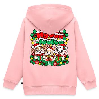 Frohe Weihnachten Lächelnder Hase - Kinder Premium Organic Zip Hoodie - Rosa - Hinten - AI Model Kid Female (0cm)
