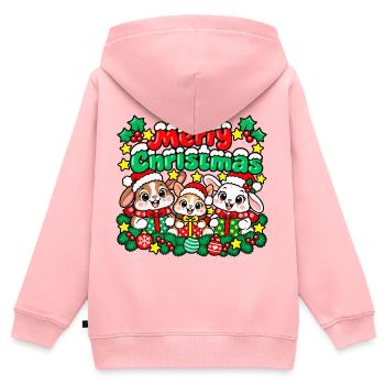 Freudiges Hasen-Weihnachten - Kinder Premium Organic Zip Hoodie - Rosa - Hinten - AI Model Kid Female (0cm)