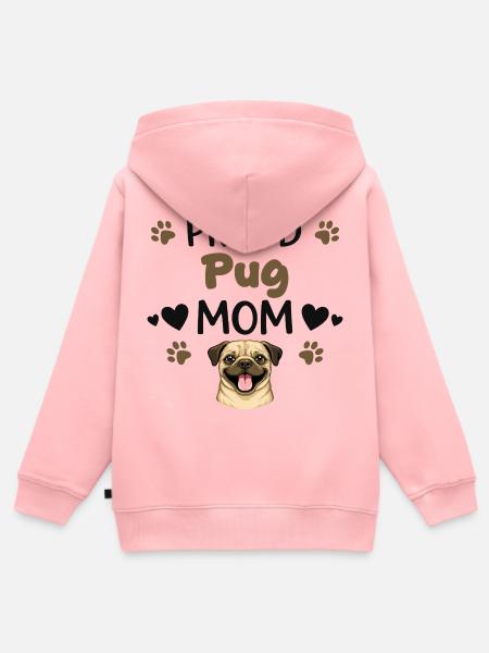 Stolze Puggy Mutter, Mops - Kinder Premium Organic Zip Hoodie - Rosa
