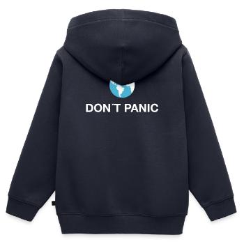 dont panic Erde planet Anhalter Galaxis klimawande - Kinder Premium Organic Zip Hoodie - Navy - Hinten - AI Model Kid Male (0cm)