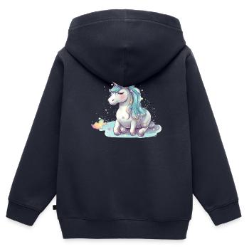 Liegendes Einhorn - Kinder Premium Organic Zip Hoodie - Navy - Hinten - AI Model Kid Male (0cm)