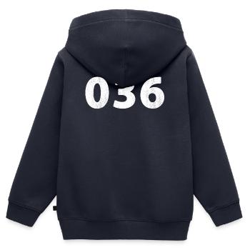 036 Almere Zeewolde - Sweat Premium à capuche zippé enfant bio - bleu marine - Dos - AI Model Kid Male (0cm)