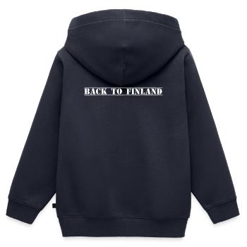 Finlande Finlande - Sweat Premium à capuche zippé enfant bio - bleu marine - Dos - AI Model Kid Male (0cm)