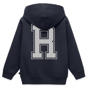 Monogramm Blue Grey College House Initial R - Kinder Premium Organic Zip Hoodie - Navy - Hinten - AI Model Kid Male (0cm)