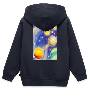 Weltall und Planeten - Kinder Premium Organic Zip Hoodie - Navy - Hinten - AI Model Kid Male (0cm)