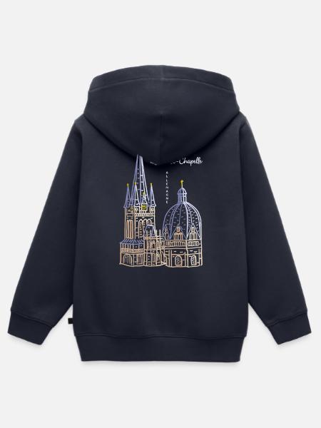Aachener Dom, Französisch, Handzeichnung - Kinder Premium Organic Zip Hoodie - Navy