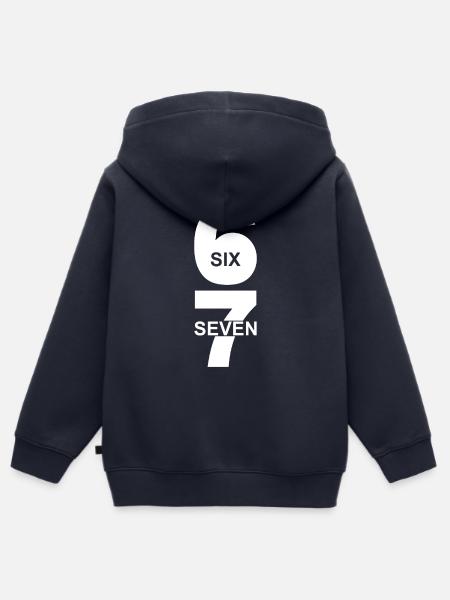 Six Seven - 67 - Meme - Basketball - 6-7 - Kinder Premium Organic Zip Hoodie - Navy