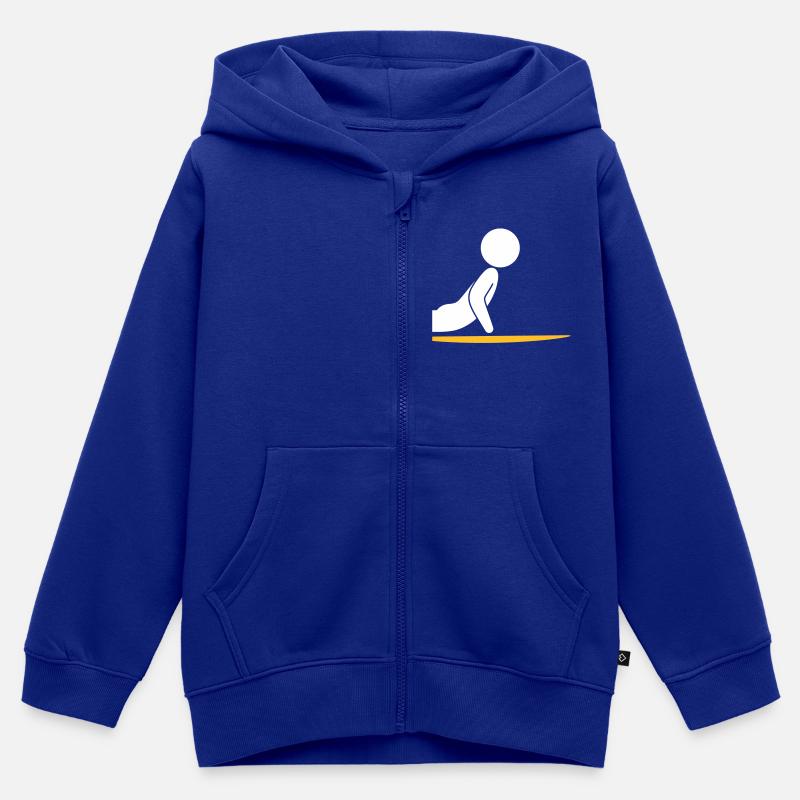 Un surfeur avec sa planche de surf - Sweat Premium à capuche zippé enfant bio - bleu roi
