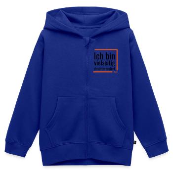 Ich bin vielseitig desinteressiert - Kinder Premium Organic Zip Hoodie - Royalblau - Vorne - AI Model Kid Male (0cm)