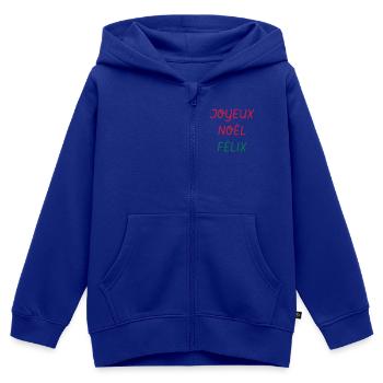 Joyeux Noël Félix ! Le Père Noël est une ordure - Sweat Premium à capuche zippé enfant bio - bleu roi - Devant - AI Model Kid Male (0cm)