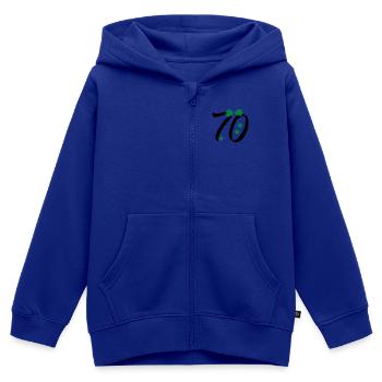 nombre de Shamrock 70 - Sweat Premium à capuche zippé enfant bio - bleu roi - Devant - AI Model Kid Male (0cm)