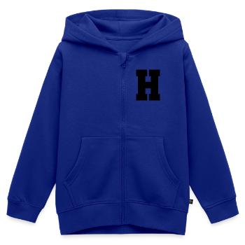 H - majuscule simple, gras et serif - Sweat Premium à capuche zippé enfant bio - bleu roi - Devant - AI Model Kid Male (0cm)
