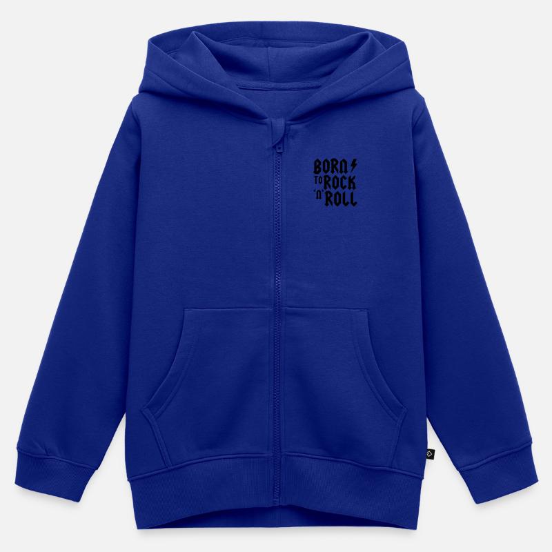 Born to rock n roll - Sweat Premium à capuche zippé enfant bio - bleu roi