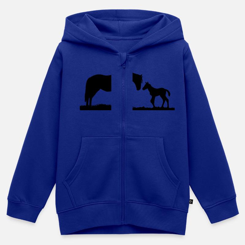 chevaux - Sweat Premium à capuche zippé enfant bio - bleu roi