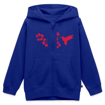 colibri fleurs d'hibiscus - Sweat Premium à capuche zippé enfant bio - bleu roi - Devant - AI Model Kid Male (0cm)