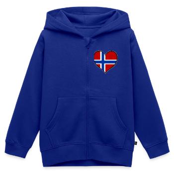 Drapeau du cœur de Norvège utilisé - Sweat Premium à capuche zippé enfant bio - bleu roi - Devant - AI Model Kid Male (0cm)