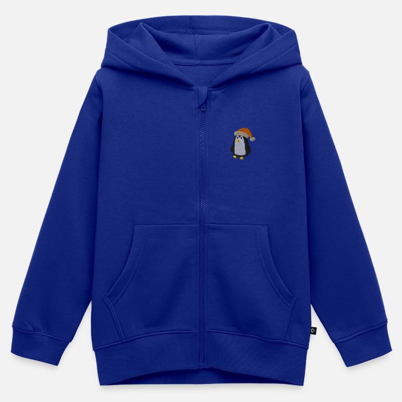 Pingouin de Noël - Sweat Premium à capuche zippé enfant bio - bleu roi