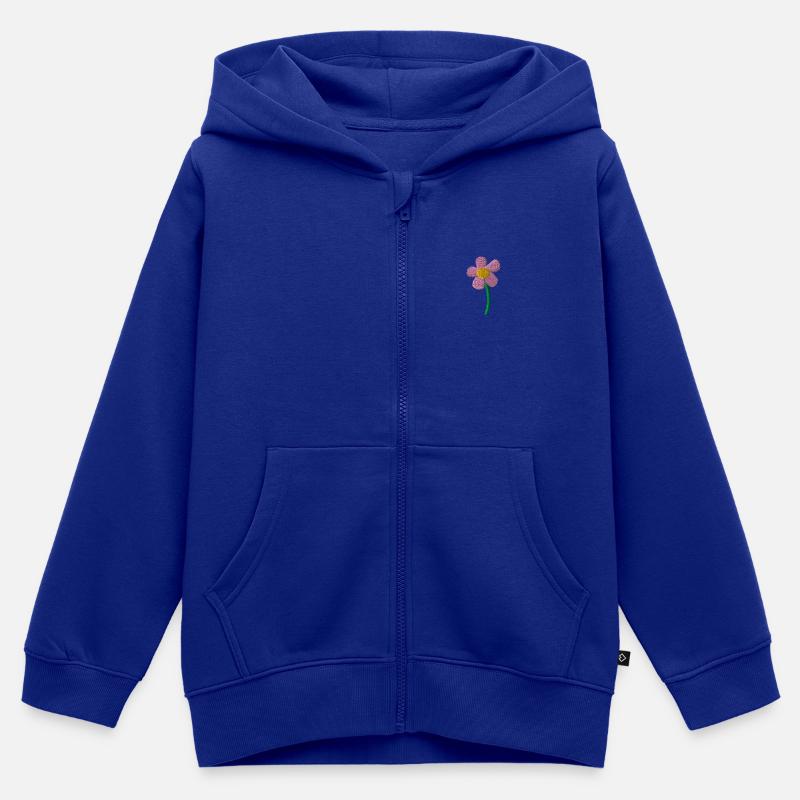Fleur de Printemps Brodée - Sweat Premium à capuche zippé enfant bio - bleu roi