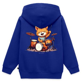 Schlagzeug Schlagzeuger Katze Drums Band Lustig - Kinder Premium Organic Zip Hoodie - Royalblau - Hinten - AI Model Kid Male (0cm)