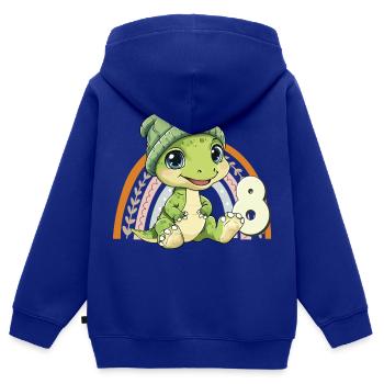 8e anniversaire Dinosaure Arc-en-ciel mignon mignon - Sweat Premium à capuche zippé enfant bio - bleu roi - Dos - AI Model Kid Male (0cm)