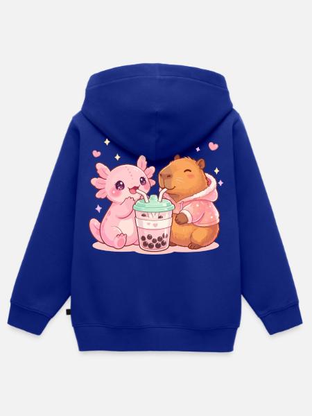Axolotl, Capybara, Kawaii - Kinder Premium Organic Zip Hoodie - Royalblau