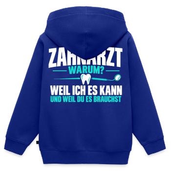 Zahnarzt warum? – Lustiger Zahnarzt Spruch - Kinder Premium Organic Zip Hoodie - Royalblau - Hinten - AI Model Kid Male (0cm)