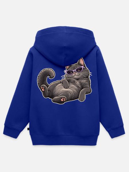 Lässige Katze mit lila Sonnenbrille - Kinder Premium Organic Zip Hoodie - Royalblau