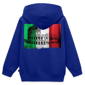 Colisée Italie Rome - Sweat Premium à capuche zippé enfant bio - bleu roi - Dos - AI Model Kid Male (0cm)