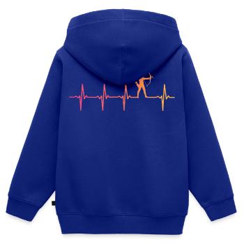 Bogenschießen Sonnenuntergang Herzschlag des Bogenschießens - Kinder Premium Organic Zip Hoodie - Royalblau - Hinten - AI Model Kid Male (0cm)