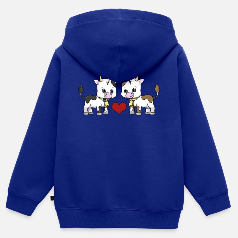 Les vaches s'aiment - Sweat Premium à capuche zippé enfant bio - bleu roi