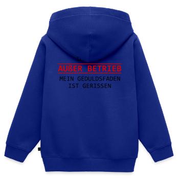 Genervt. Keine Geduld mehr. Außer Betrieb - Kinder Premium Organic Zip Hoodie - Royalblau - Hinten - AI Model Kid Male (0cm)