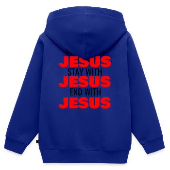 COMMENCEZ AVEC JÉSUS RESTEZ AVEC JÉSUS FIN AVEC JÉSUS - Sweat Premium à capuche zippé enfant bio - bleu roi - Dos - AI Model Kid Male (0cm)