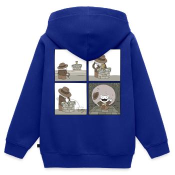 Indiana Jones Cat - Sweat Premium à capuche zippé enfant bio - bleu roi - Dos - AI Model Kid Male (0cm)
