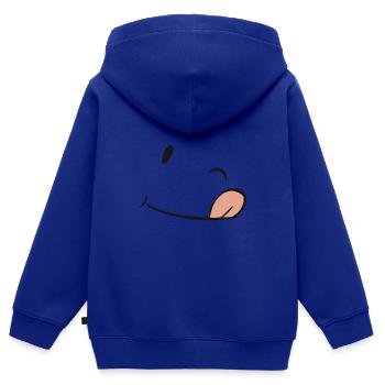 Clin d’oeil et visage ostentateur de langue - Sweat Premium à capuche zippé enfant bio - bleu roi - Dos - AI Model Kid Male (0cm)
