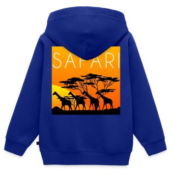 safari avec girafes, safari, girafes - Sweat Premium à capuche zippé enfant bio - bleu roi - Dos - AI Model Kid Male (0cm)