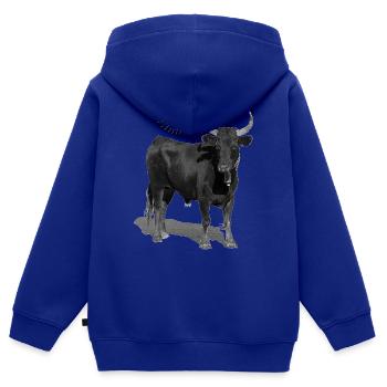 Bull of Camargue le Simbèu - Kids Premium Organic Zip-up Hoodie - royal blue - Back - AI Model Kid Male (0cm)