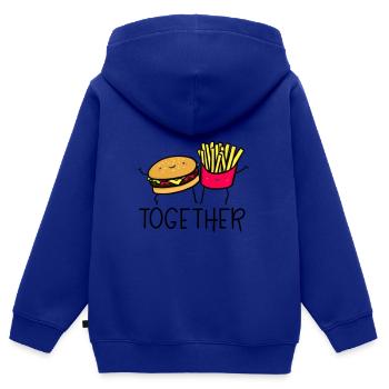 Burger et frites ensemble imprimer - Sweat Premium à capuche zippé enfant bio - bleu roi - Dos - AI Model Kid Male (0cm)