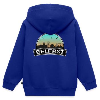 Belfast Northern Ireland Skyline Souvenir irlandais - Sweat Premium à capuche zippé enfant bio - bleu roi - Dos - AI Model Kid Male (0cm)