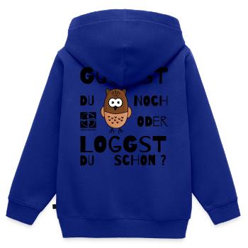 GEOCACHING - Guckst Du noch oder loggst du schon ? - Kinder Premium Organic Zip Hoodie - Royalblau - Hinten - AI Model Kid Male (0cm)